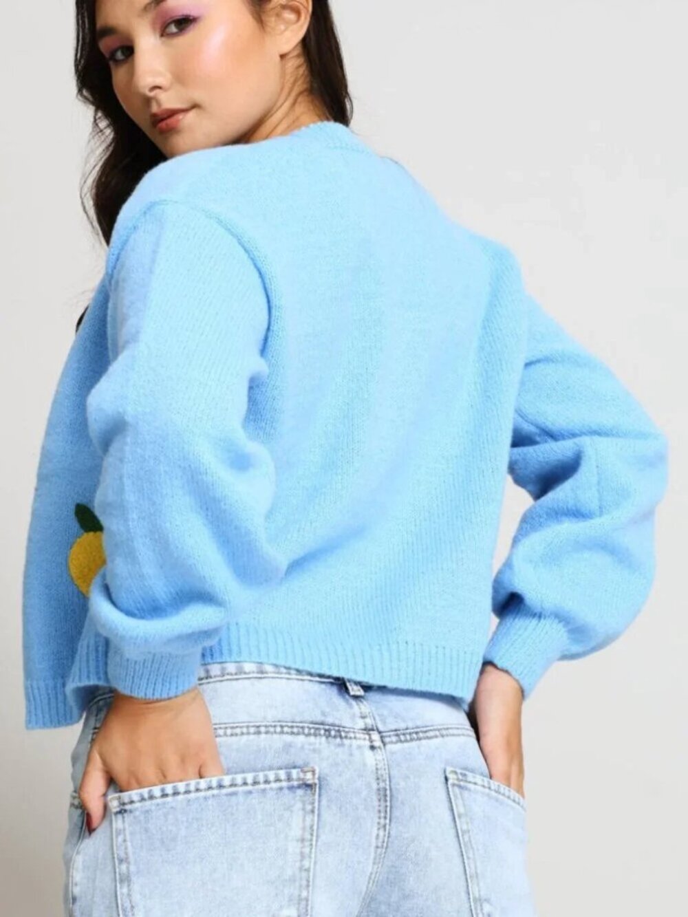 Textured Blue Lemon Cardigan - Picture 4 of 10